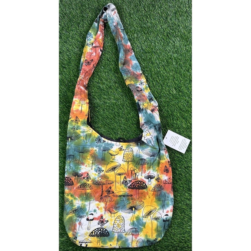 Rising International Hobo Purse Bag Cotton Mushroom Tie Dye Hippie Nepal - Picture 2 of 7